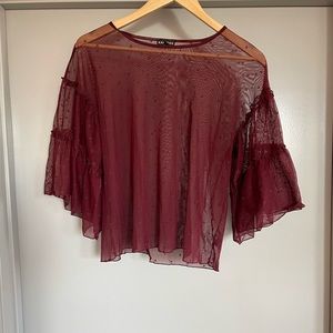 Express polka dot mesh bell sleeve blouse